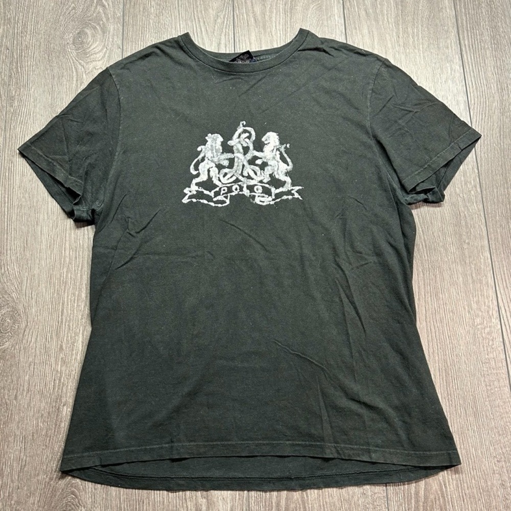 Vintage Polo Ralph Lauren Mens Medium Black Lion Crest Graphic T-Shirt Rare Prep